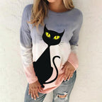 Cartoon Cat Print Women's Pullover Sweatshirt XS-8XL | Streetwear