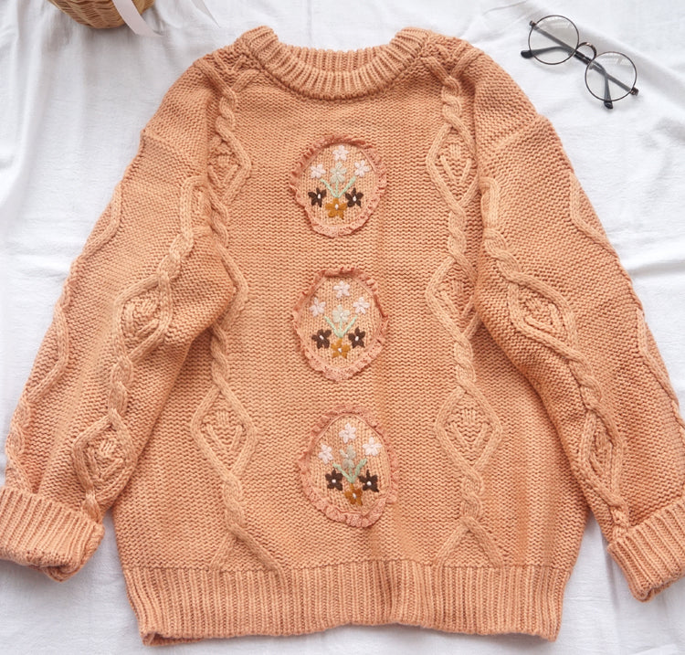 Japanese Vintage Handmade Childlike Flower Sweater