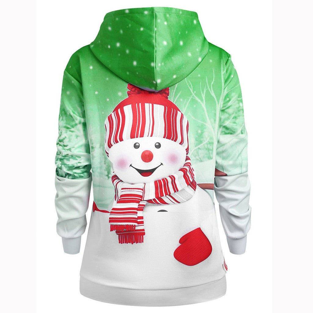 Christmas Snowman Print Hoodie with Kangaroo Pockets | Streetwear