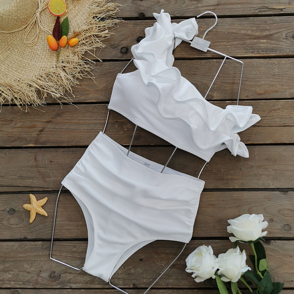 Solid Color High Waist Ruffle Bikini Swimwear 2024
