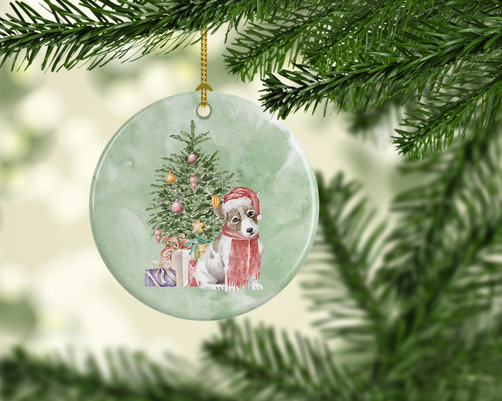 Jack Russell Terrier Smooth Puppy Christmas Presents and Tree Ceramic Ornament