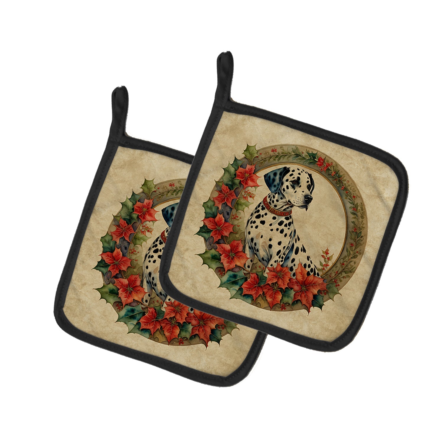 Dalmatian Christmas Flowers Pair of Pot Holders