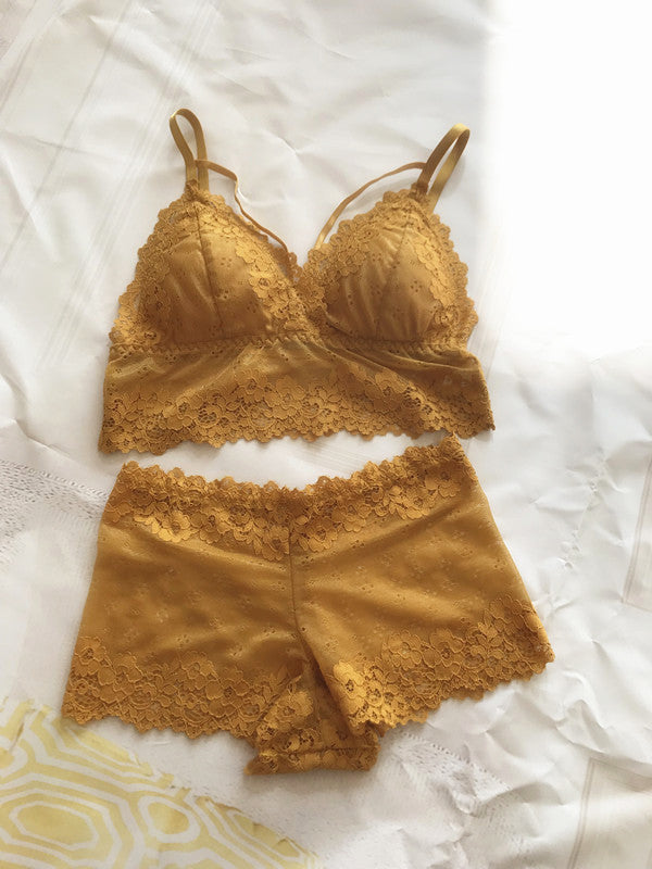 Lace Trim Bralette and Leggings Women's Lingerie Set