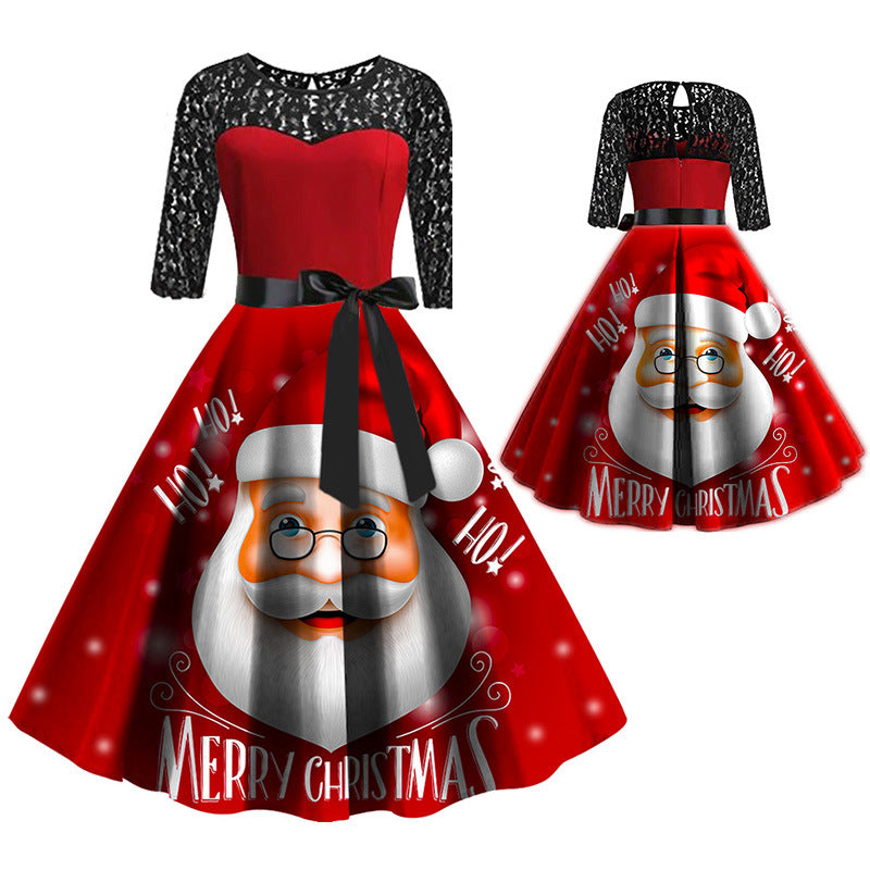 Christmas Lace Stitch Mid-length Dress