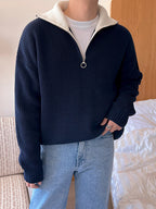 MRCYC Half High Neck Zipper Knit Sweater