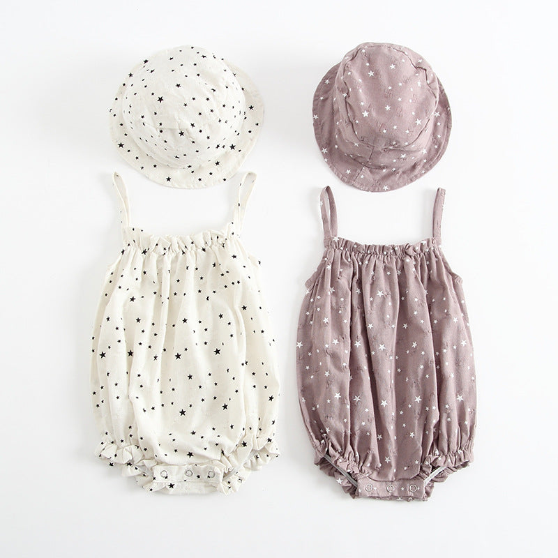Korean Style Baby Girl Cotton Bodysuit with Hat
