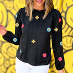 Flower Embroidered Long Sleeve Pullover Sweater | Streetwear