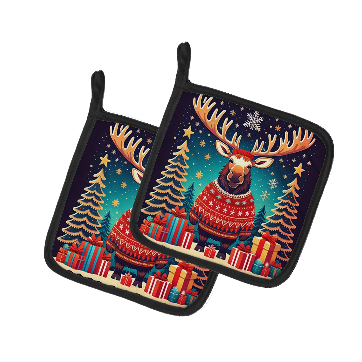 Moose Christmas Pair of Pot Holders