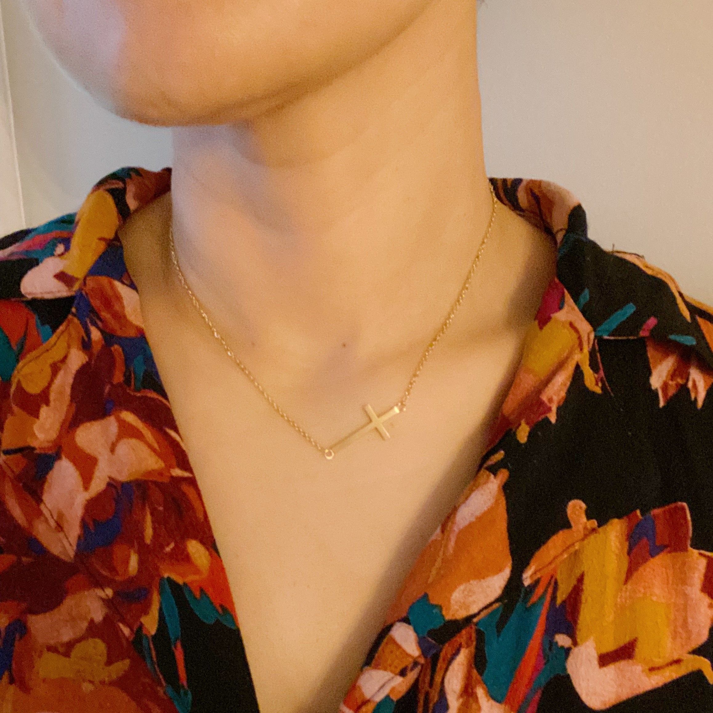 Sideways Cross Necklace - Silver