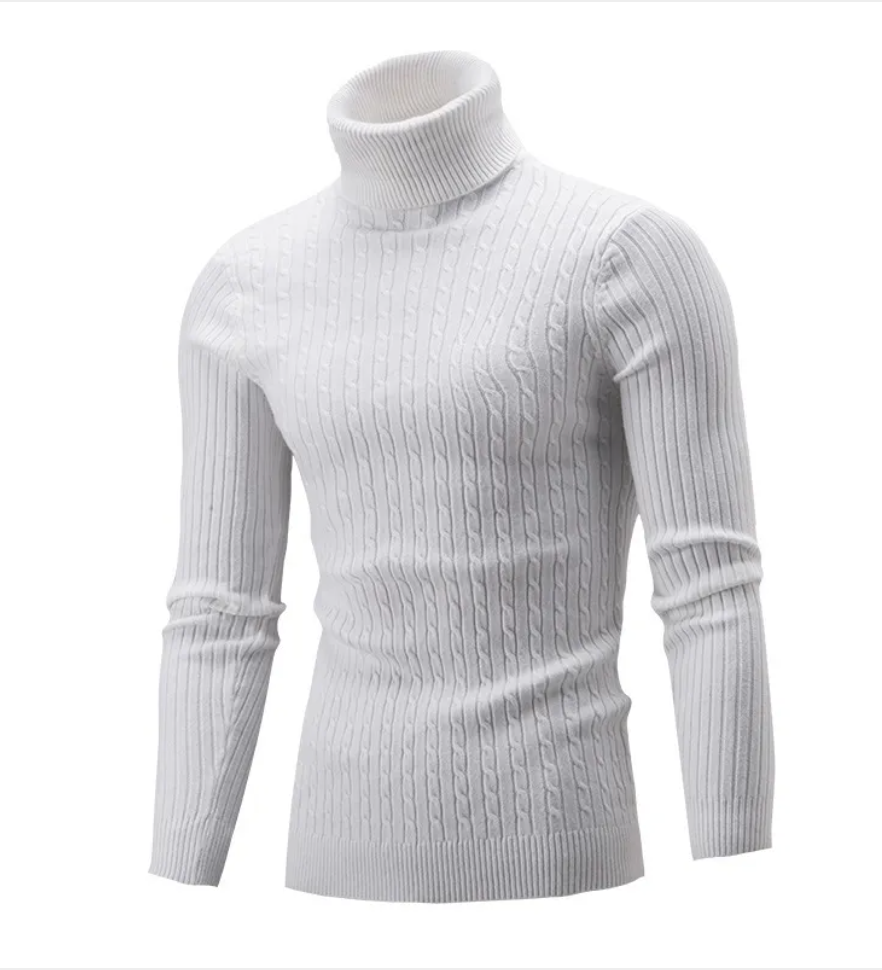 Men's Slim-Fit Knitted Turtleneck Sweater - Solid Color