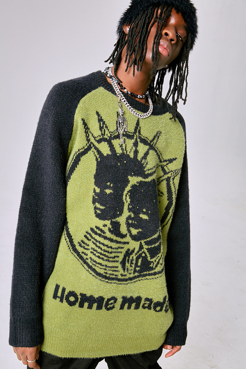 Men's Retro Pattern Embroidered Hip Hop Sweater