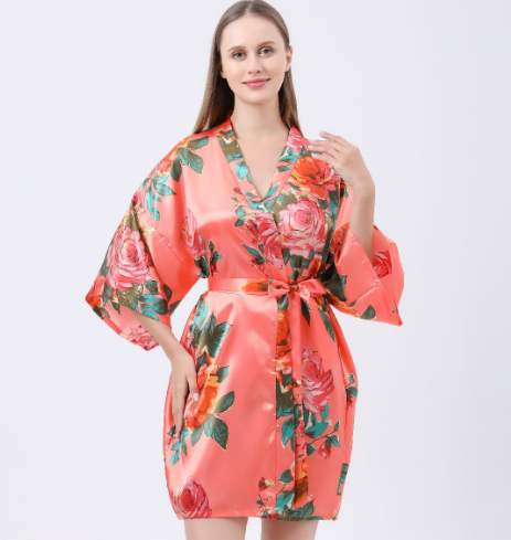 Summer Women's Nightgown with Hand-painted Peony Robe