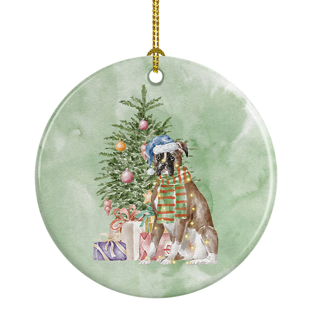 Boxer Christmas Presents and Tree Ceramic Ornament