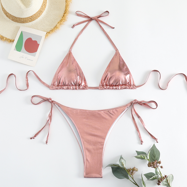 Rose Gold Metallic Triangle Bikini Set