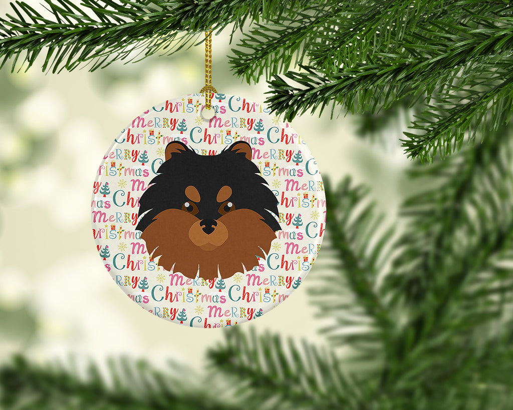 Pomeranian Merry Christmas Ceramic Ornament