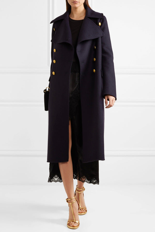 Chic Double-Breasted Woolen Military Style Coat