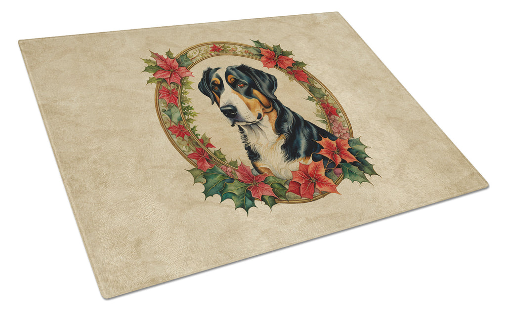 Greater Swiss Mountain Dog Christmas Flowers Glass Cutting Board