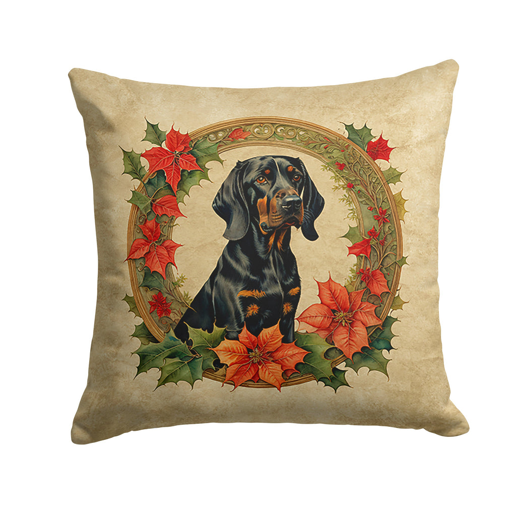Black and Tan Coonhound Christmas Flowers Throw Pillow