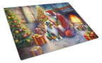 Australian Shepherd and Santa Claus Glass Cutting Board