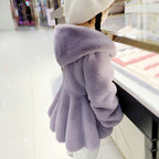 Personalized Girls' Thickened Hooded Rabbit Fur Coat