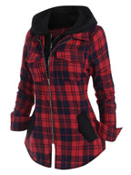 Plaid Pocket Hooded Contrast Zipper Sweatshirt | Streetwear
