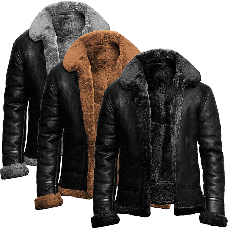 Men's Plush Jacket with Integrated Fur - Warm & Versatile