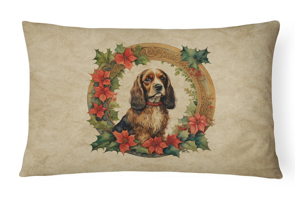 English Cocker Spaniel Christmas Flowers Throw Pillow