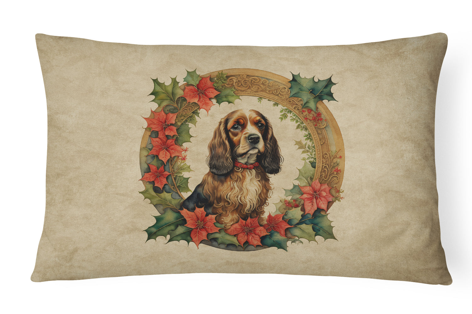 English Cocker Spaniel Christmas Flowers Throw Pillow