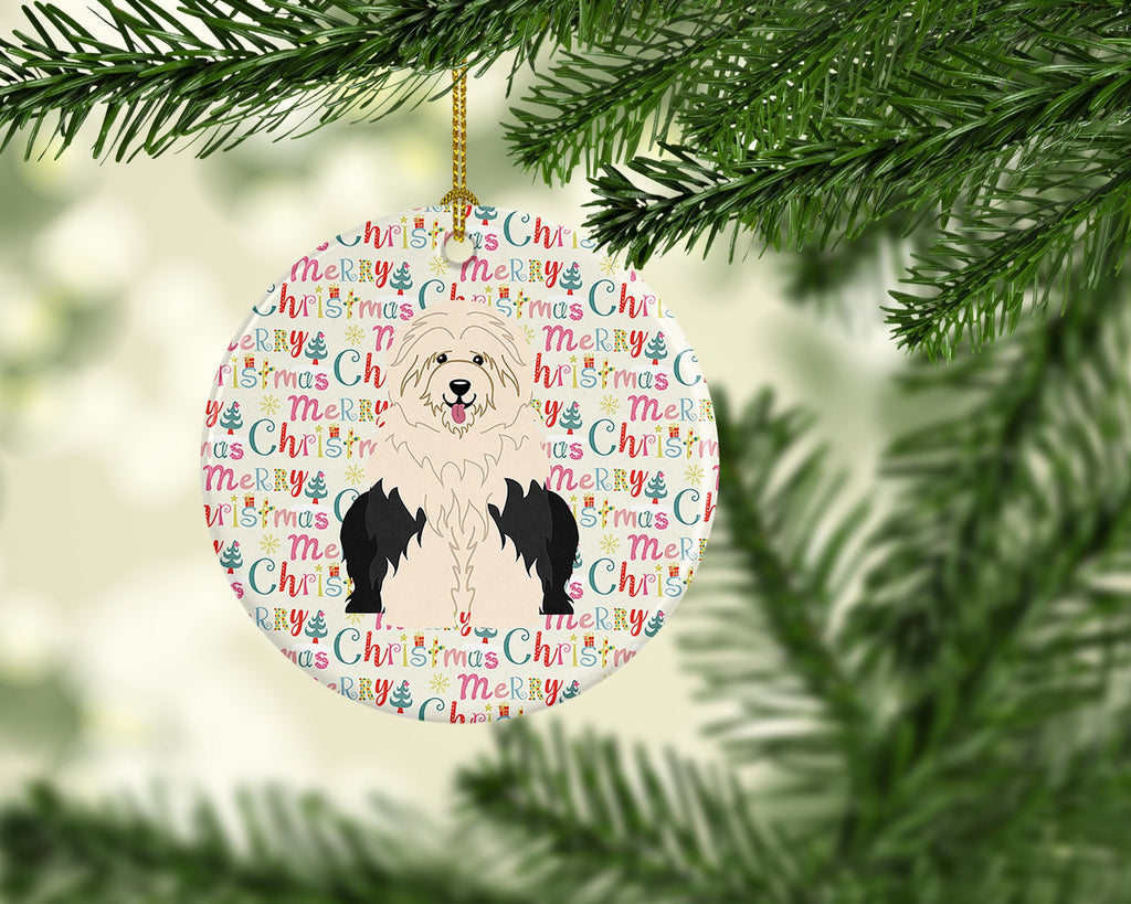 Merry Christmas Old English Sheepdog Ceramic Ornament