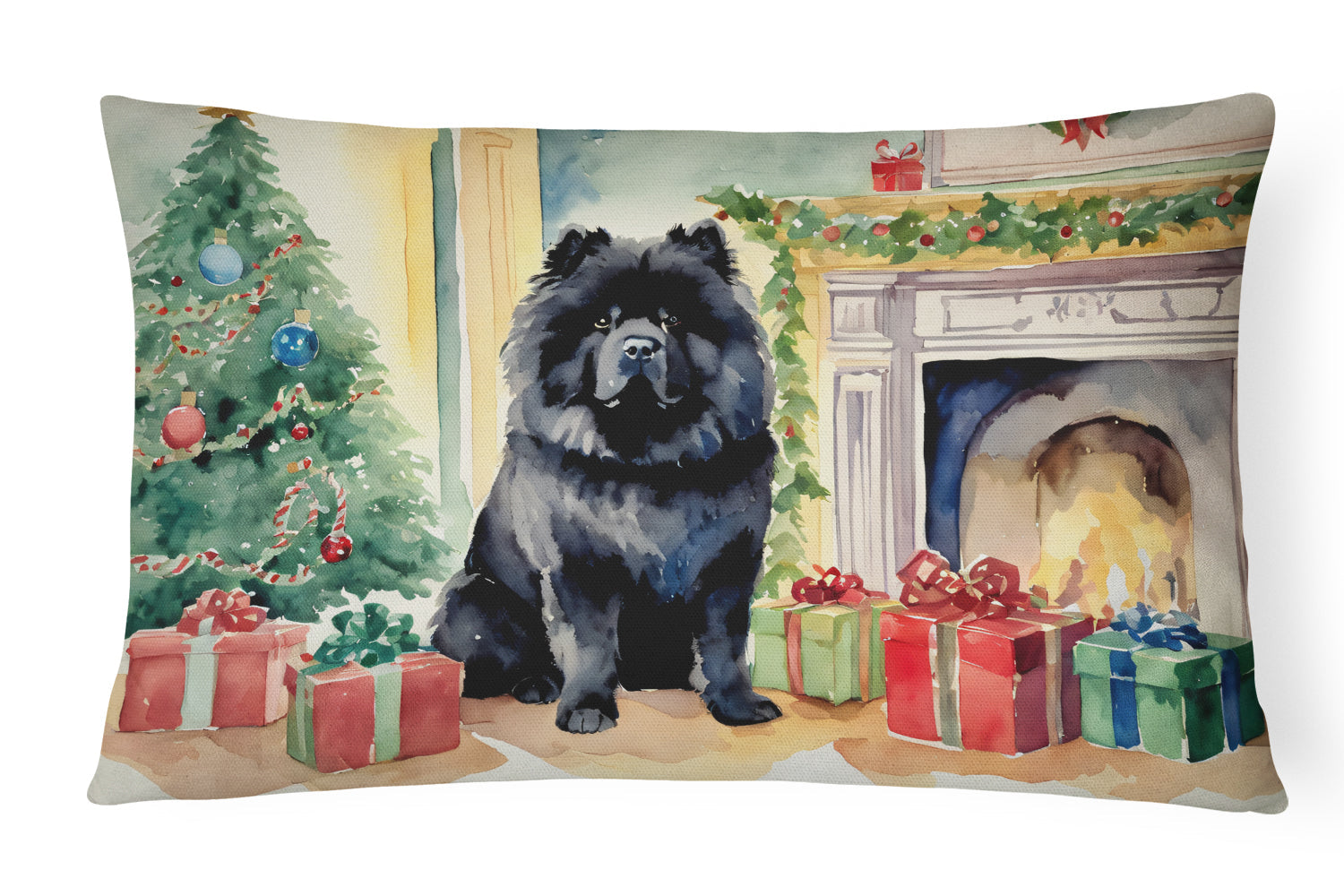 Black Chow Chow Christmas Throw Pillow