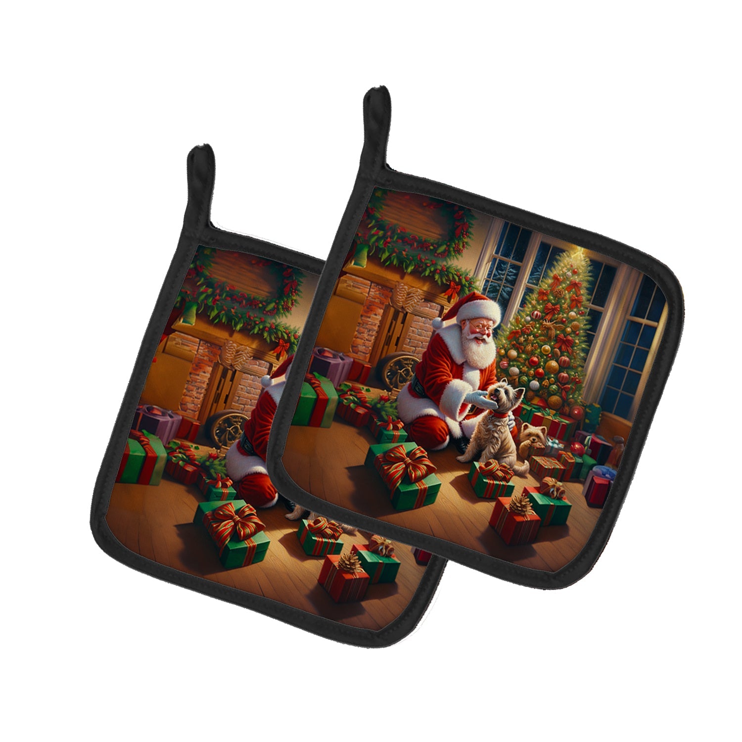 Cairn Terrier and Santa Claus Pair of Pot Holders