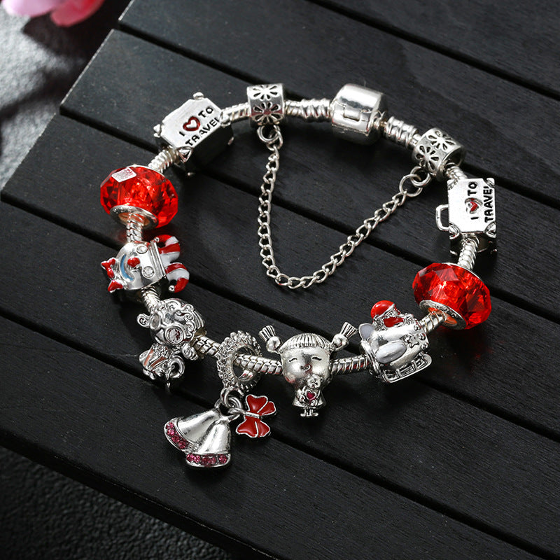 Ancient Silver Color Christmas Tree Beaded Bracelet