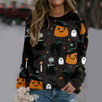 Halloween Women's Printed Round Neck Long Sleeve Sweater