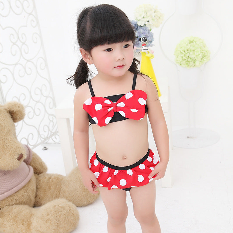 Stylish Striped Girls' Bikini Swimsuit - Mickey Design