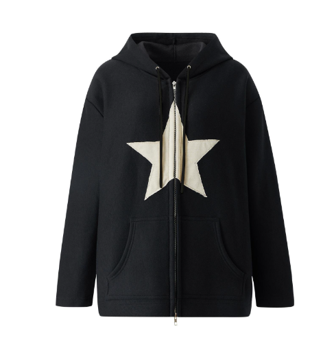 European Street Style Star Patch Zipper Sweatshirt