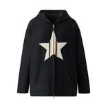 European Street Style Star Patch Zipper Sweatshirt