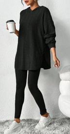 Autumn Solid Color Sunken Stripe Loose-fitting Hoodie Long Sleeve Suit | Streetwear