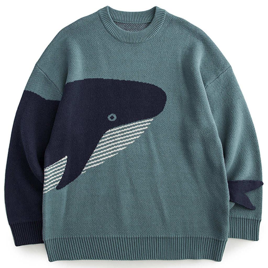 Men's Whale Jacquard Knitted Sweater for Autumn/Winter