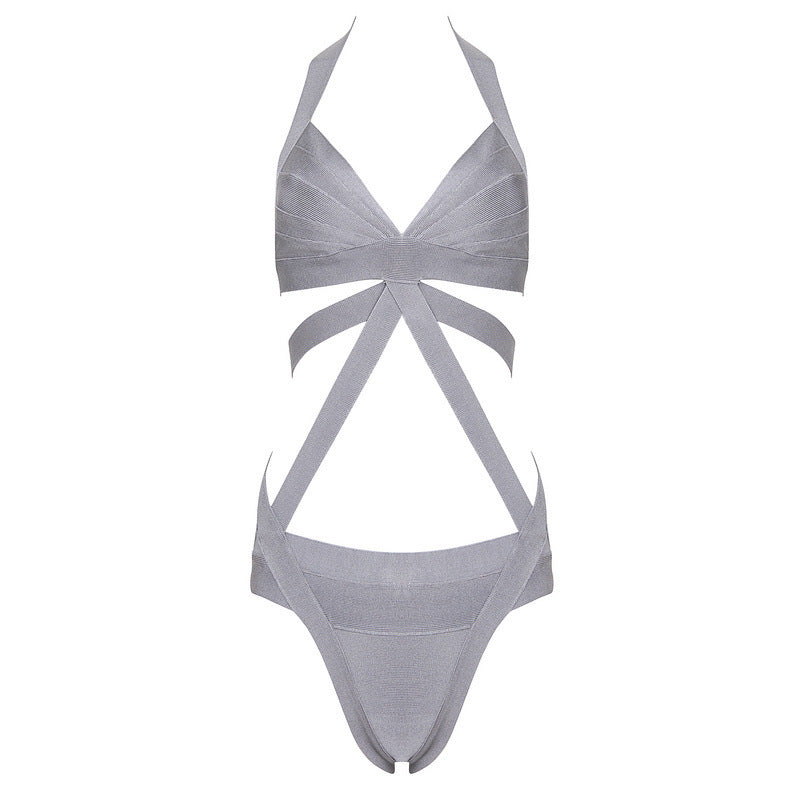 Gray Bandage Cutout One-Piece Swimsuit