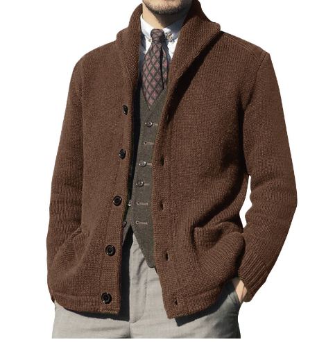 Men's Euro American Solid Long Sleeve Knitted Cardigan