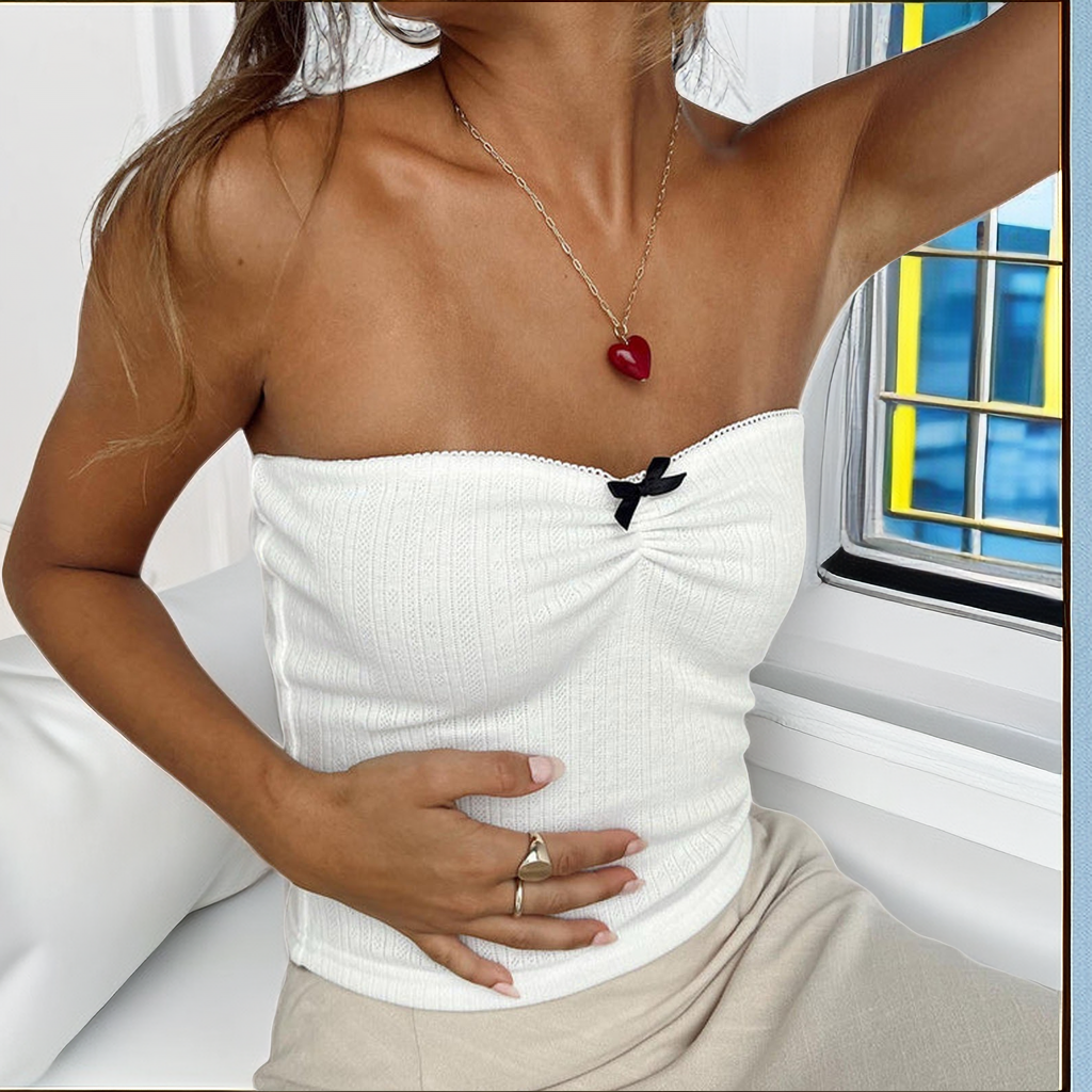 Women's Aesthetic Knitted Strapless Ruffle Corset Top