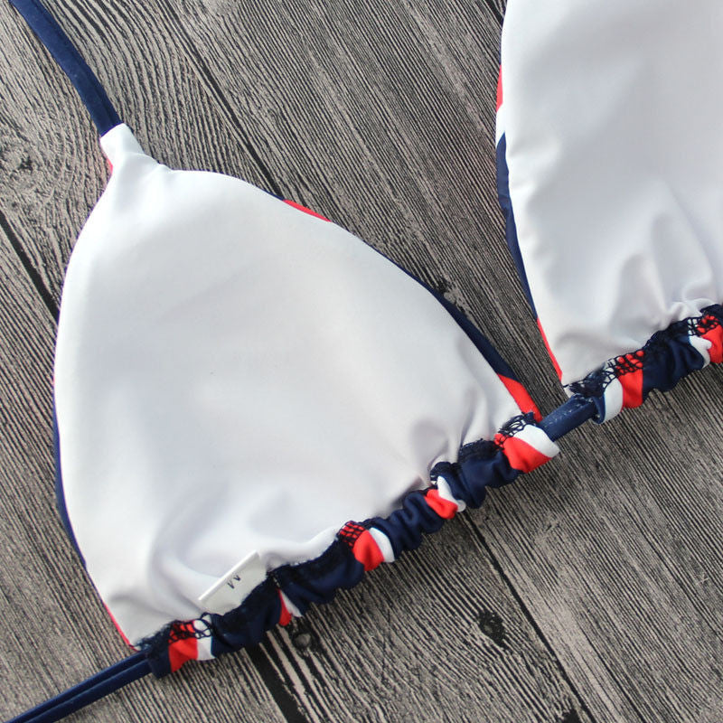 Classic Striped Bikini Set with Ties and Print Design