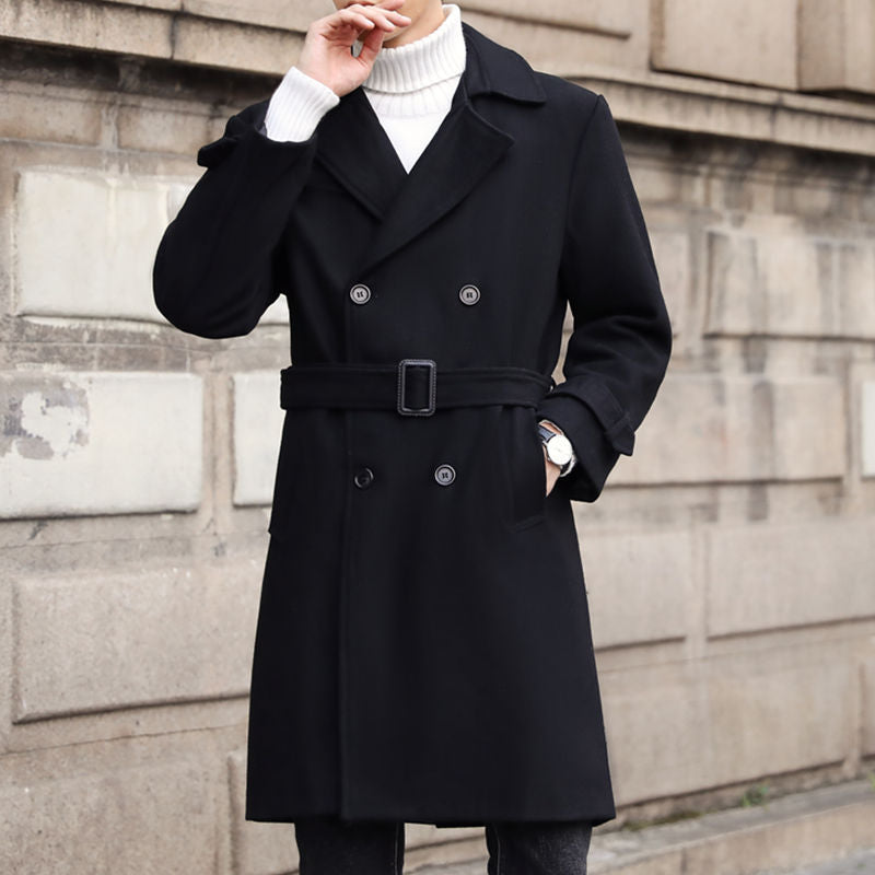 Men's Long Woolen Coat for Autumn and Winter