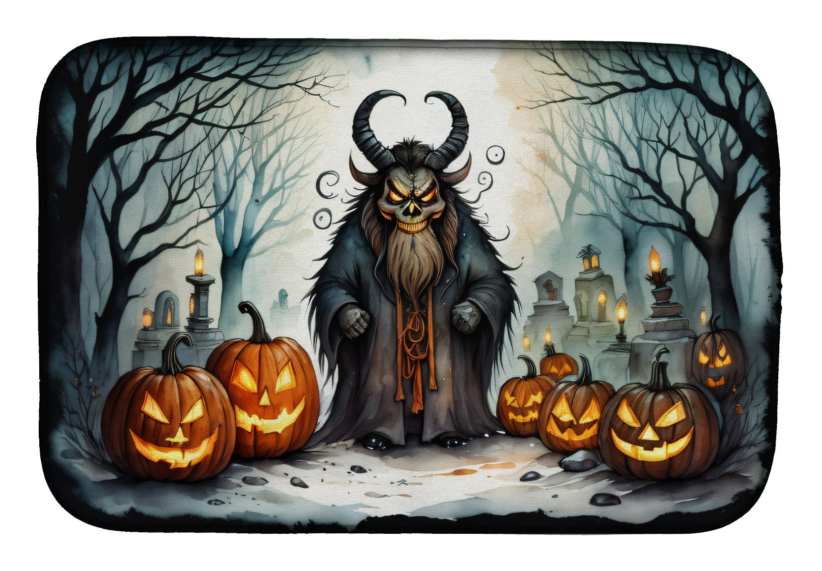 Krampus The Christmas Demon Spooky Halloween Dish Drying Mat