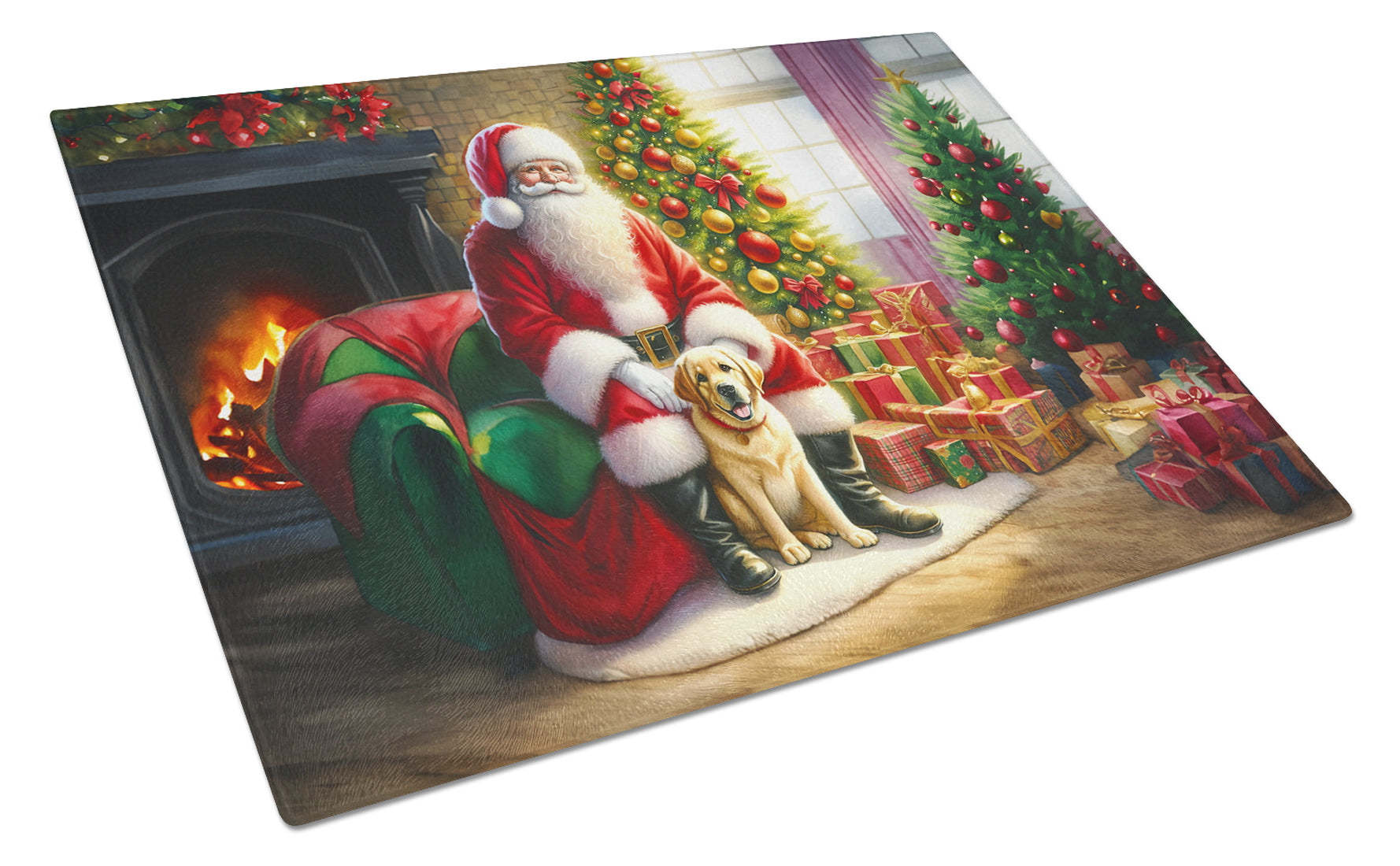 Labrador Retriever and Santa Claus Glass Cutting Board