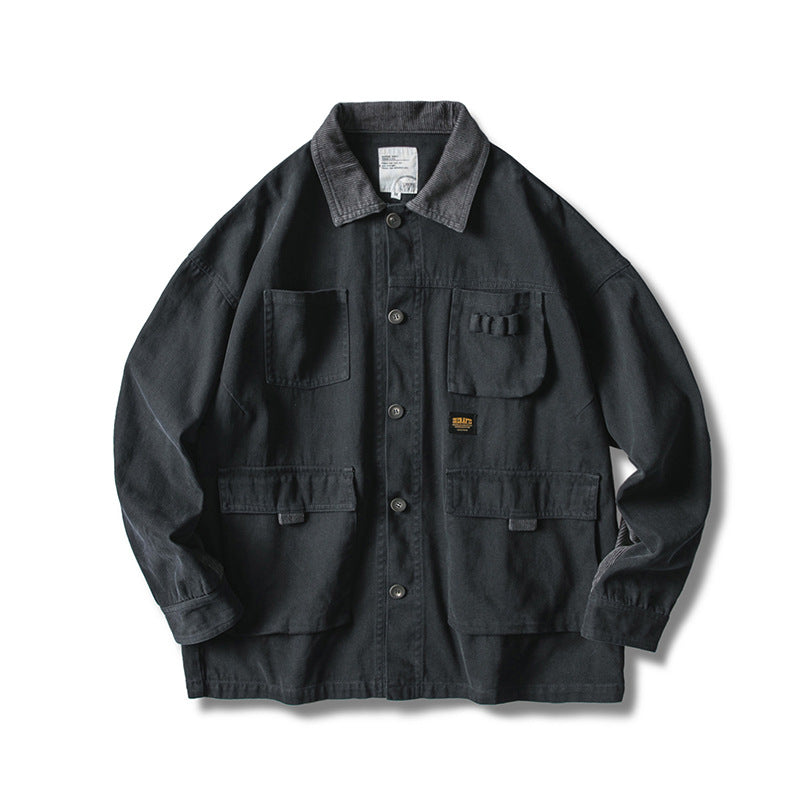 Men's Loose Workwear Jacket with Corduroy Collar
