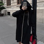 Long Black Hoodie with Drawstrings | Streetwear