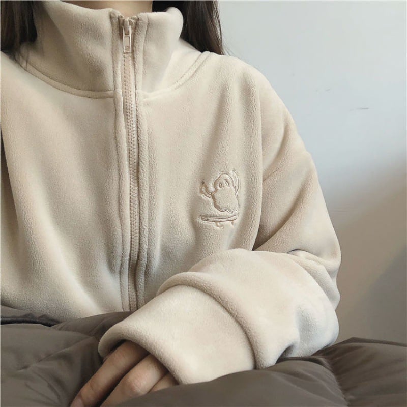 Embroidered Turtleneck Zipper Sweatshirt Cardigan for Women | Streetwear