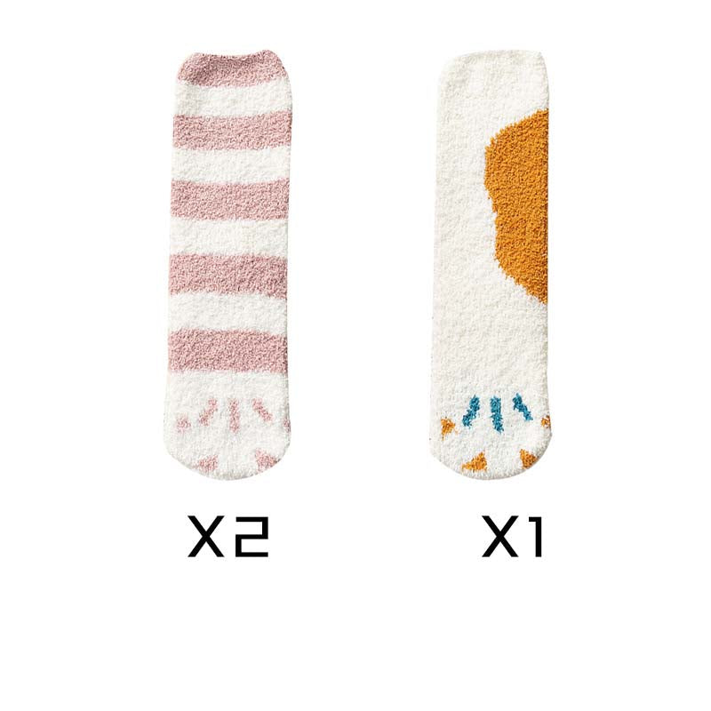 Cute Thick Coral Fleece Cat Paw Socks for Women
