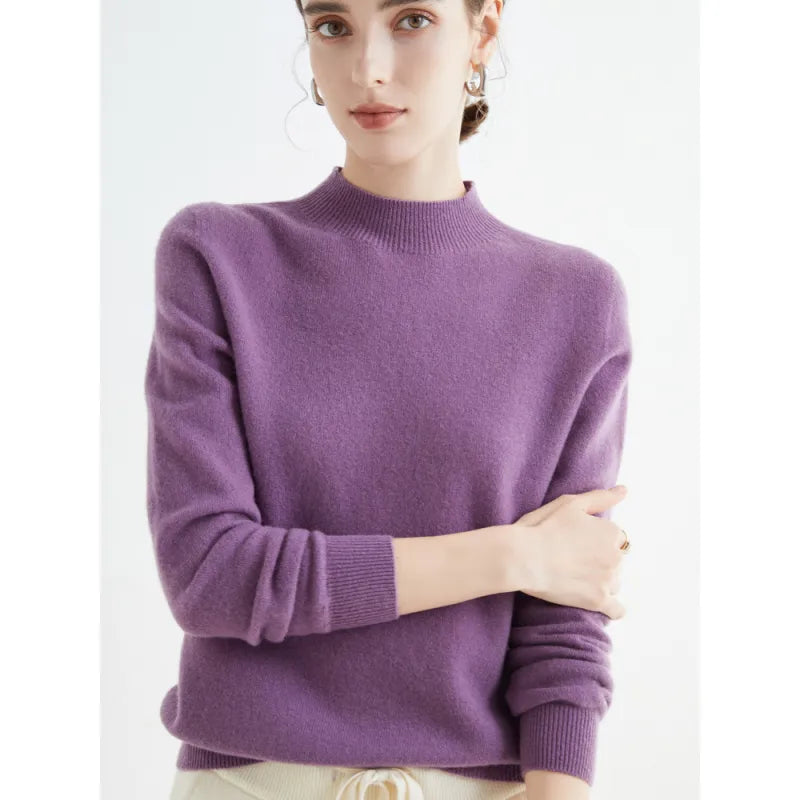 Seamless Half High Neck Loose Fitting Pullover With Bottom Sweater | Streetwear